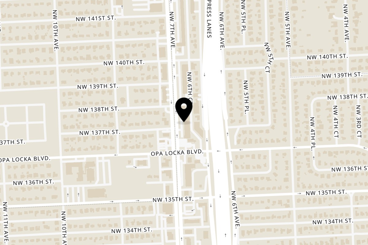 Map showing the location of 1804 Pizza North Miami - West on 13737 NW 7th Ave in North Miami
